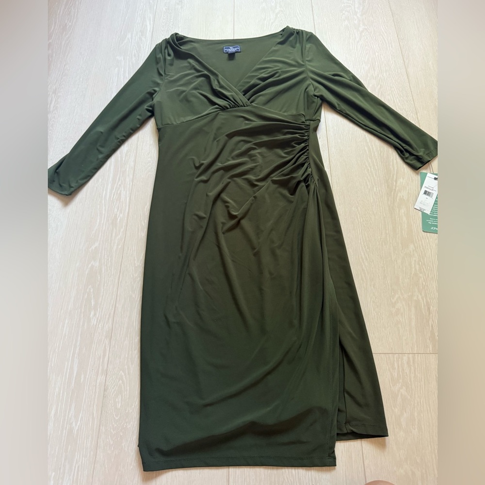 3/$10 American Living Dark Green 3/4 Wrap Midi Dress